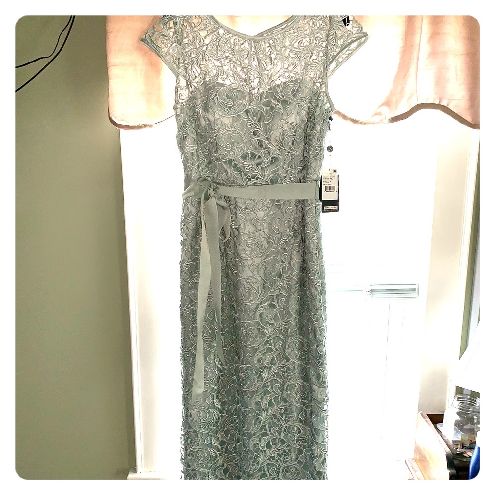 Adrianna Papell Cap-Sleeve Illusion Lace Gown